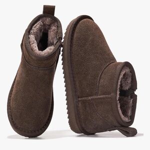 Toddler Cozy Brown Suede-Look Fleece-Lined Booties